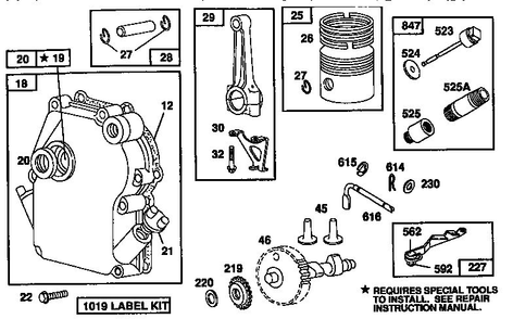 Crankcase Assembly Diagram and Parts List for 135200  Briggs and Stratton Engine